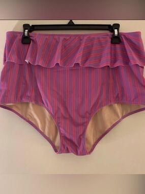 Kortni Jeane High-Waisted Swim Bikini Bottoms Striped Size XL Women’s
